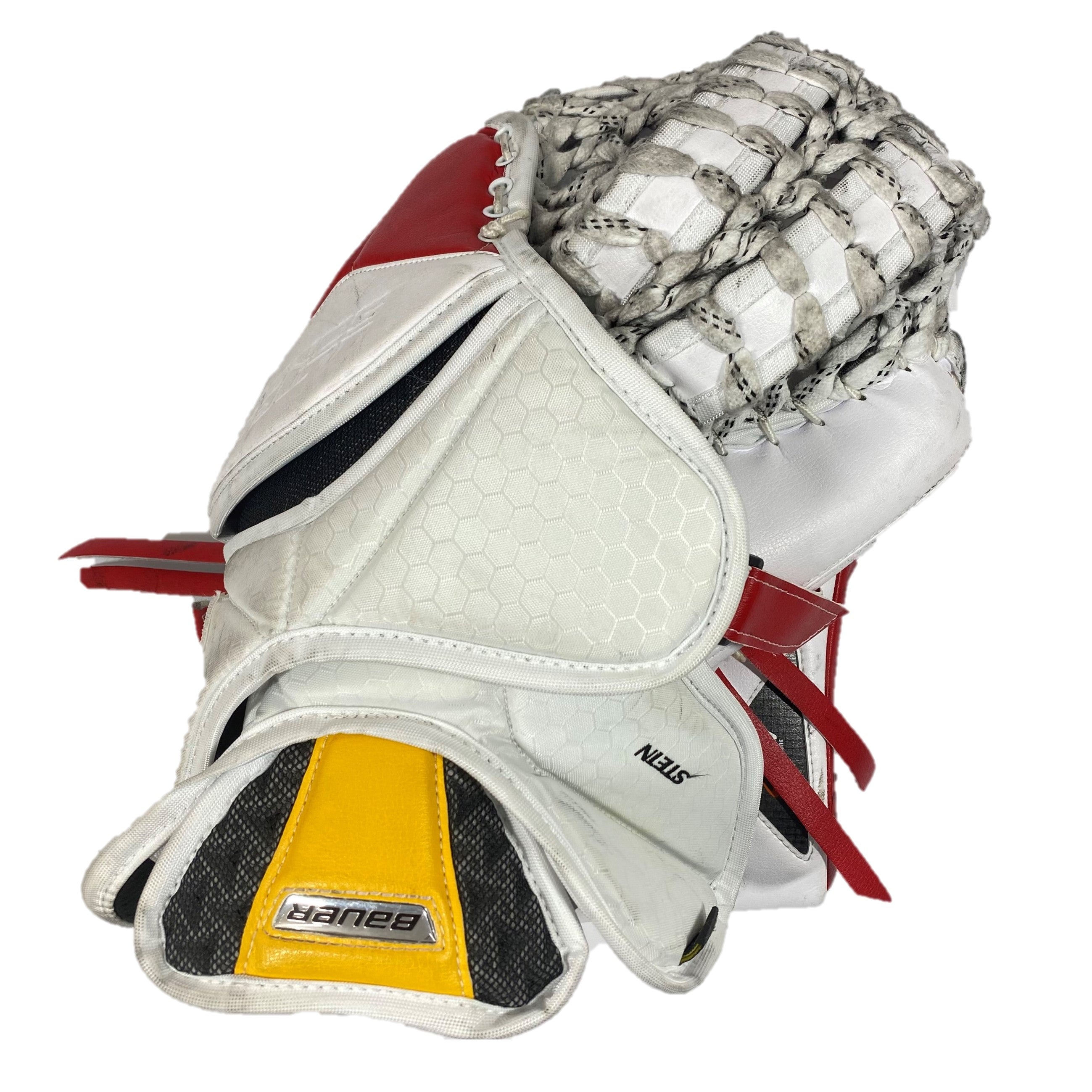 Bauer Supreme 2S pro - Gant de gardien Pro Stock d'occasion (blanc/rouge/jaune)